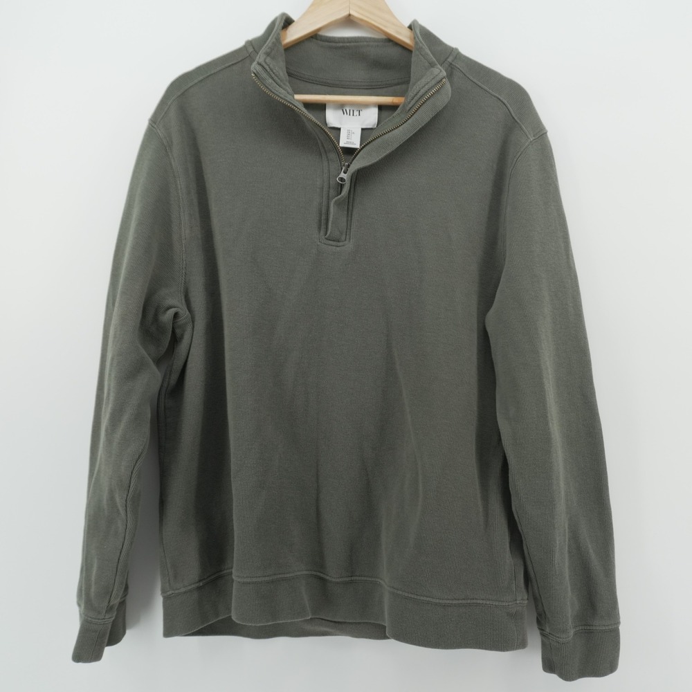 Wilt Quarter Zip Pullover Mens Large Green Ribbed Cotton Mock Neck Sweater
